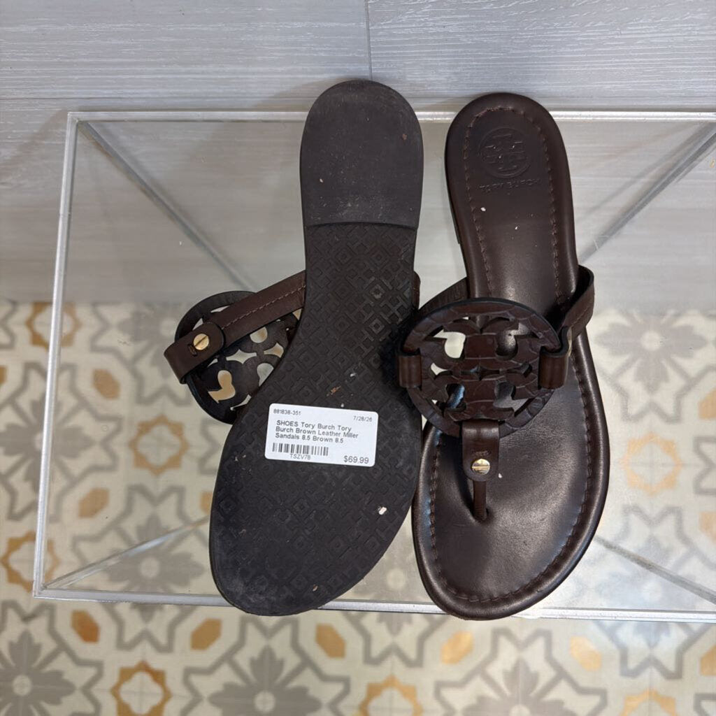 Tory Burch Brown Leather Miller Sandals 8.5