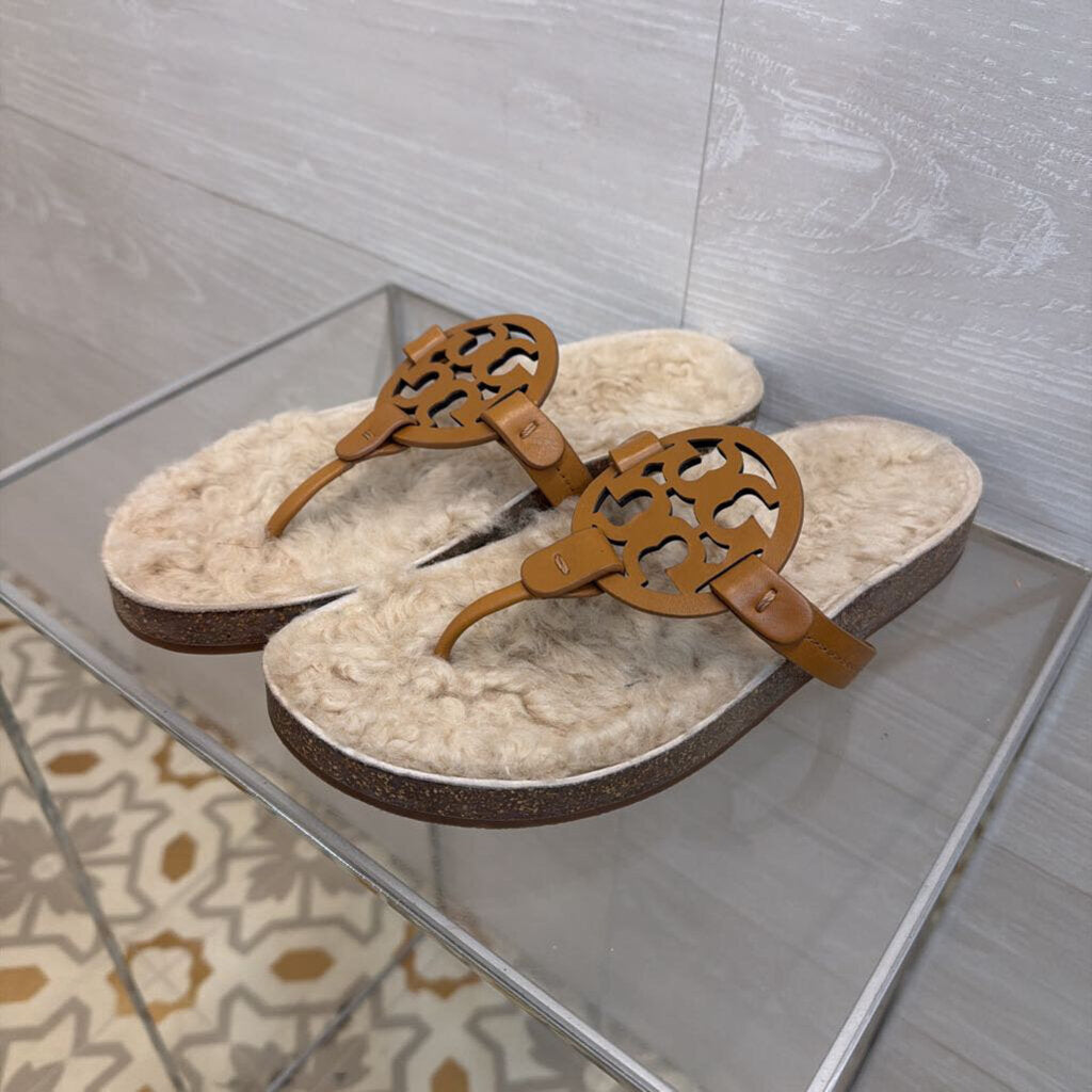 Tory Burch Brown Miller Cloud Shearling Sandals 8