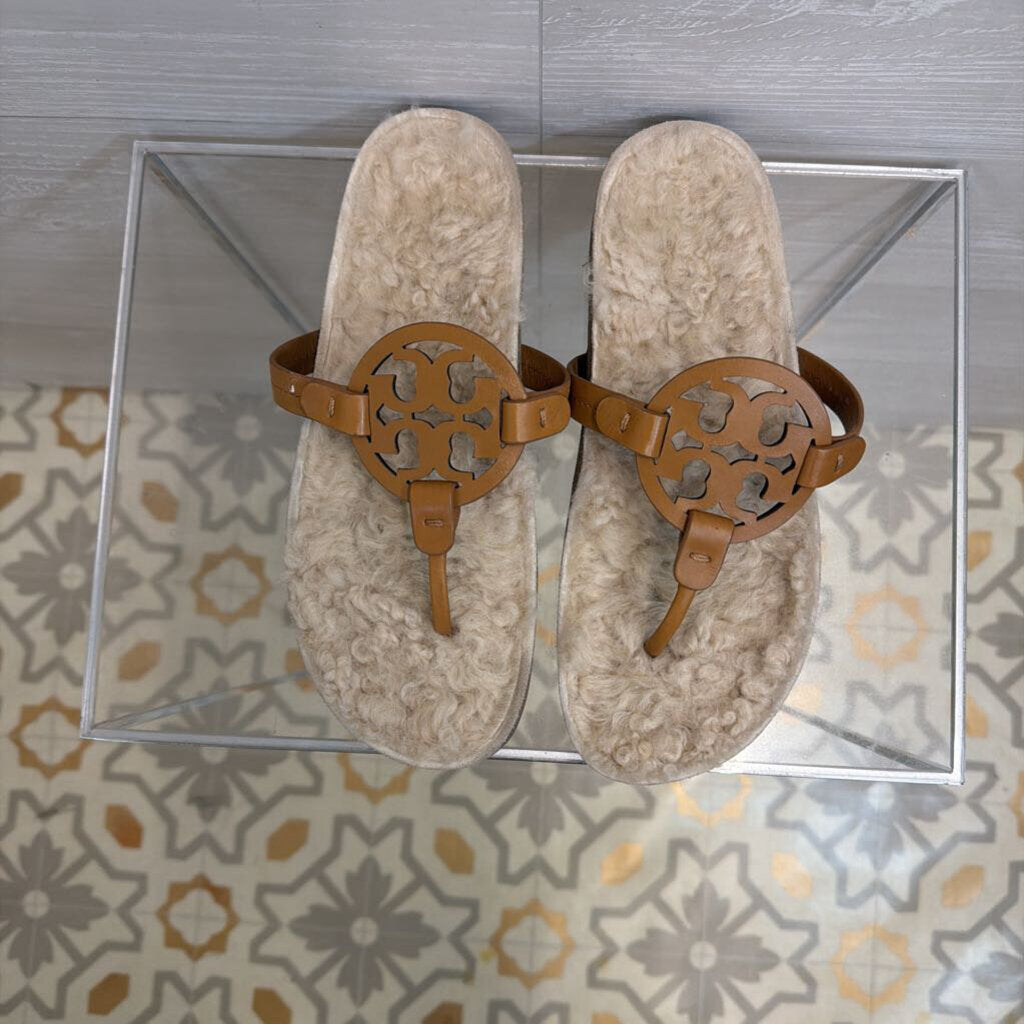 Tory Burch Brown Miller Cloud Shearling Sandals 8