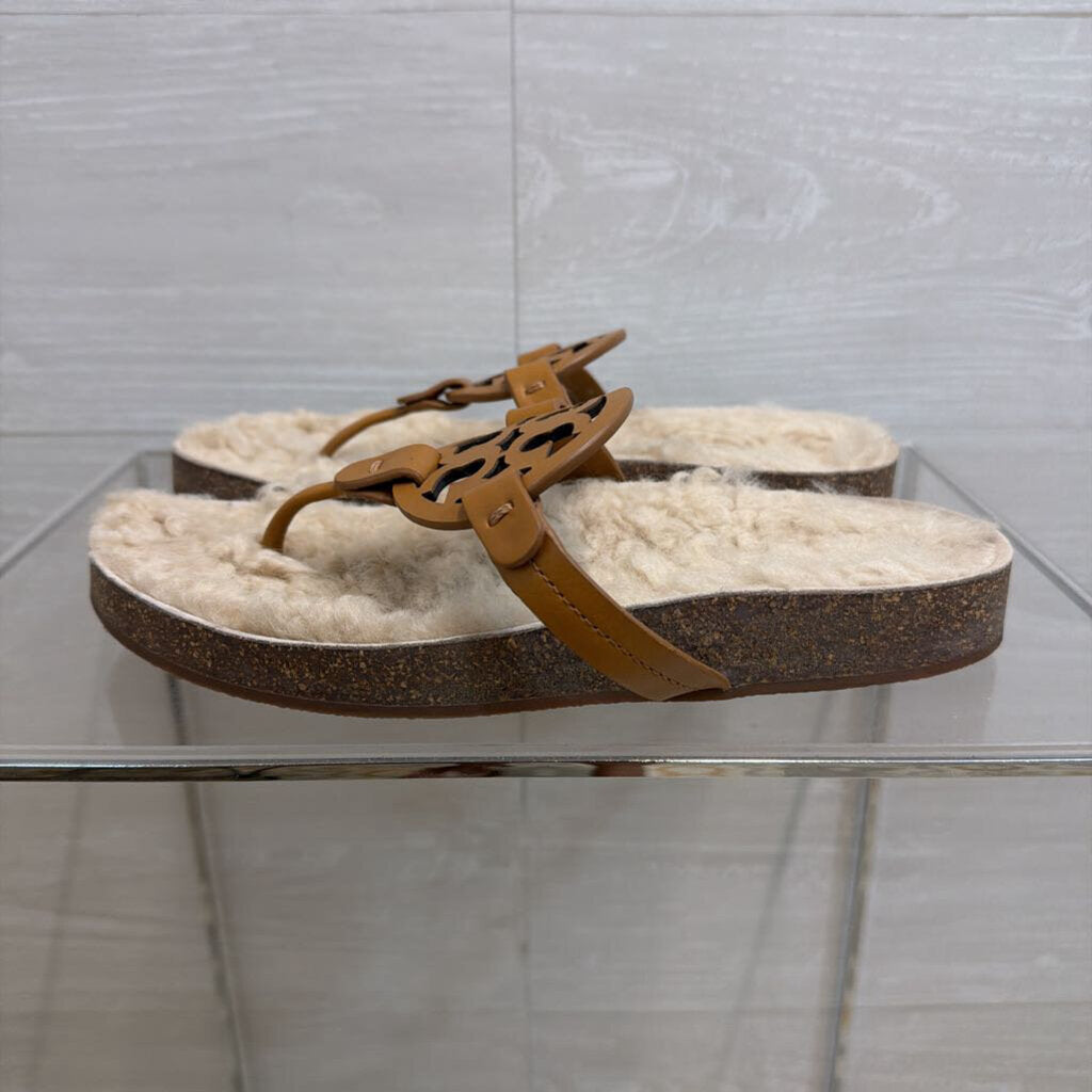 Tory Burch Brown Miller Cloud Shearling Sandals 8