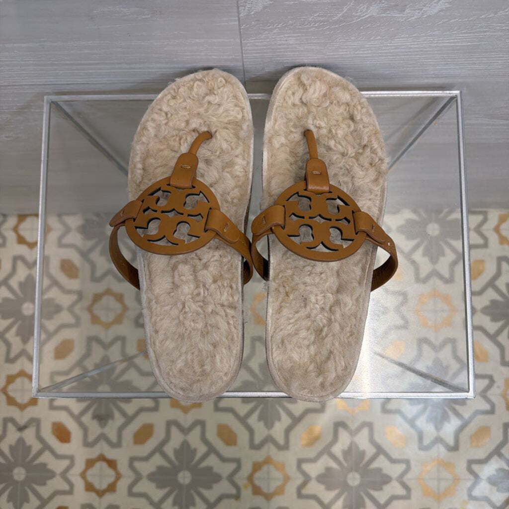 Tory Burch Brown Miller Cloud Shearling Sandals 8