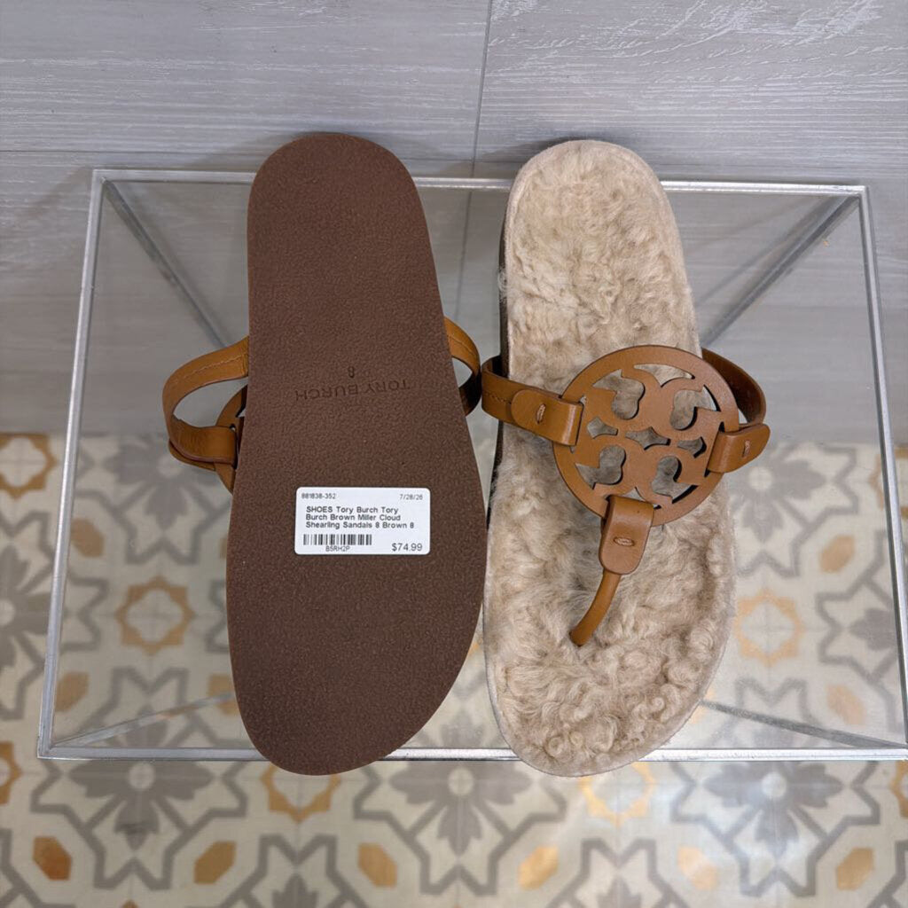 Tory Burch Brown Miller Cloud Shearling Sandals 8