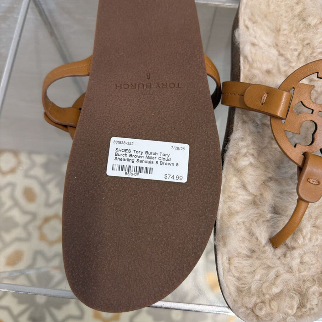 Tory Burch Brown Miller Cloud Shearling Sandals 8