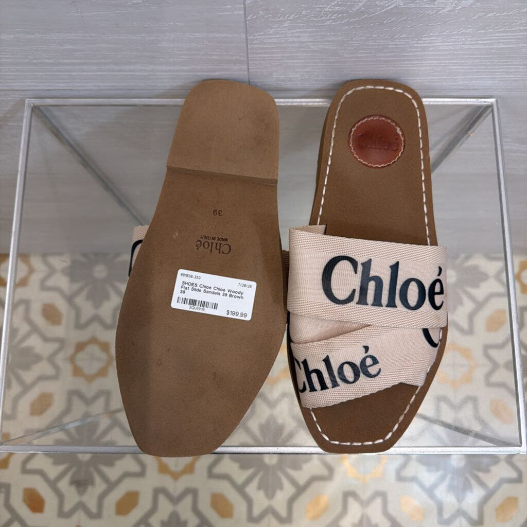 Chloe Woody Flat Slide Sandals 39