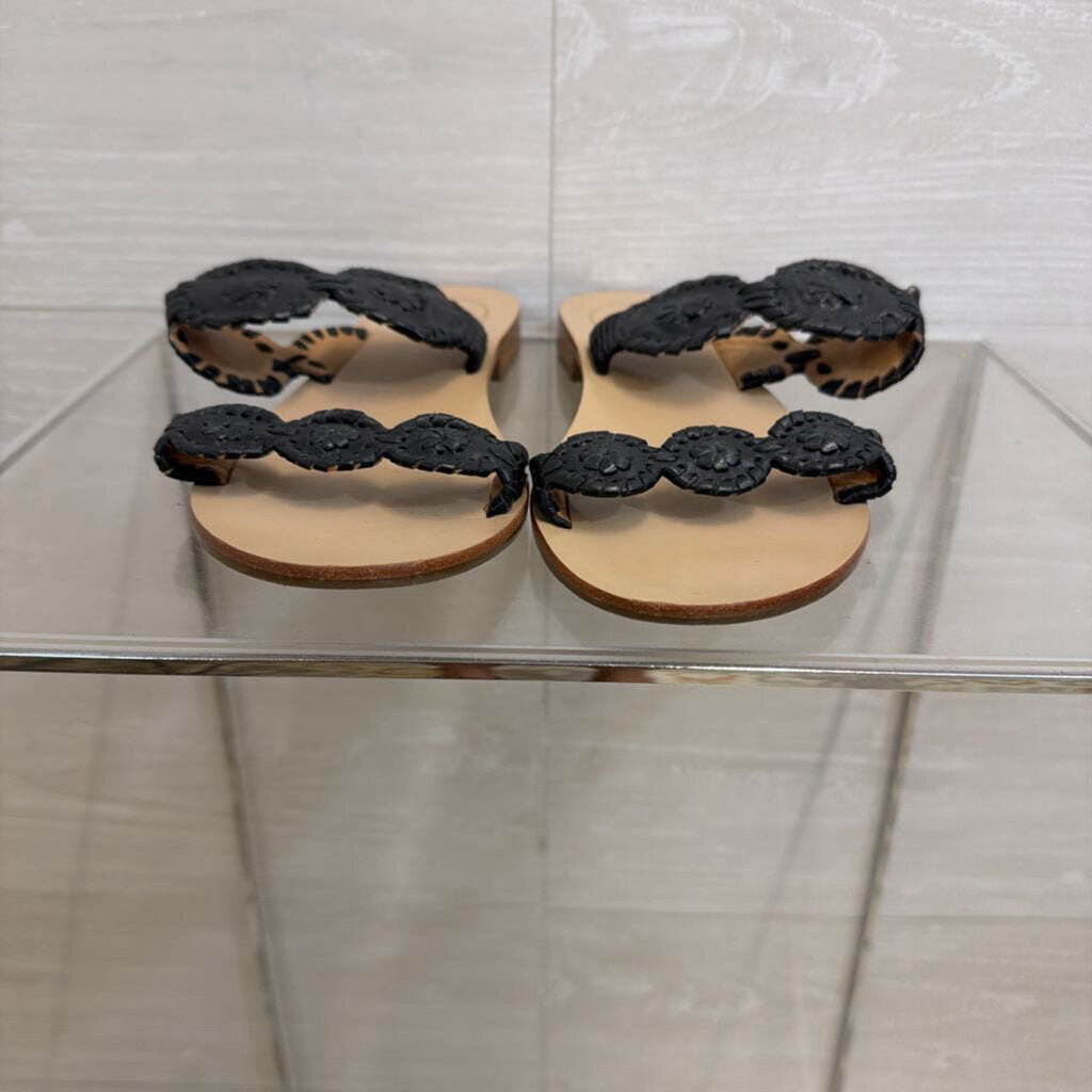 Jack Rogers Black Leather Lauren Slide Sandals 8