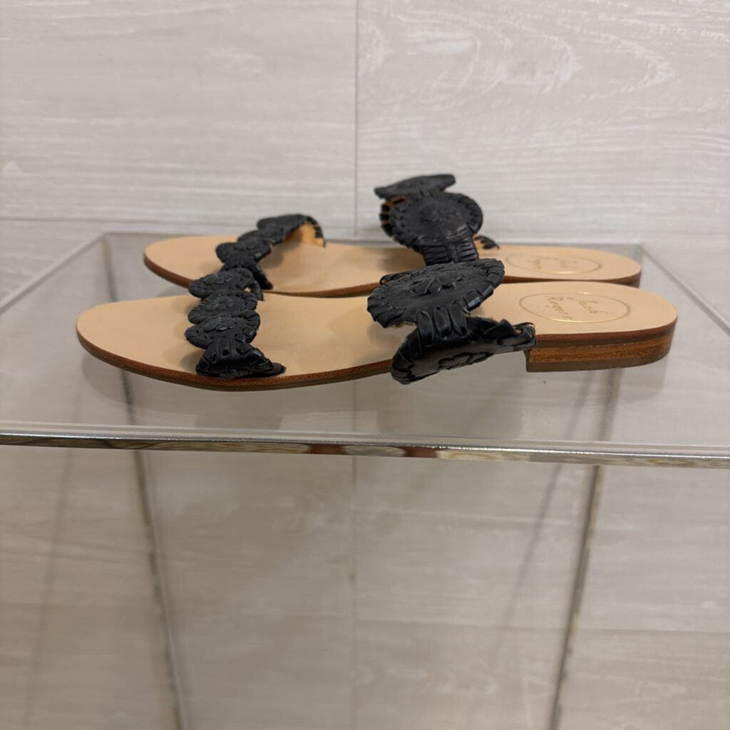 Jack Rogers Black Leather Lauren Slide Sandals 8