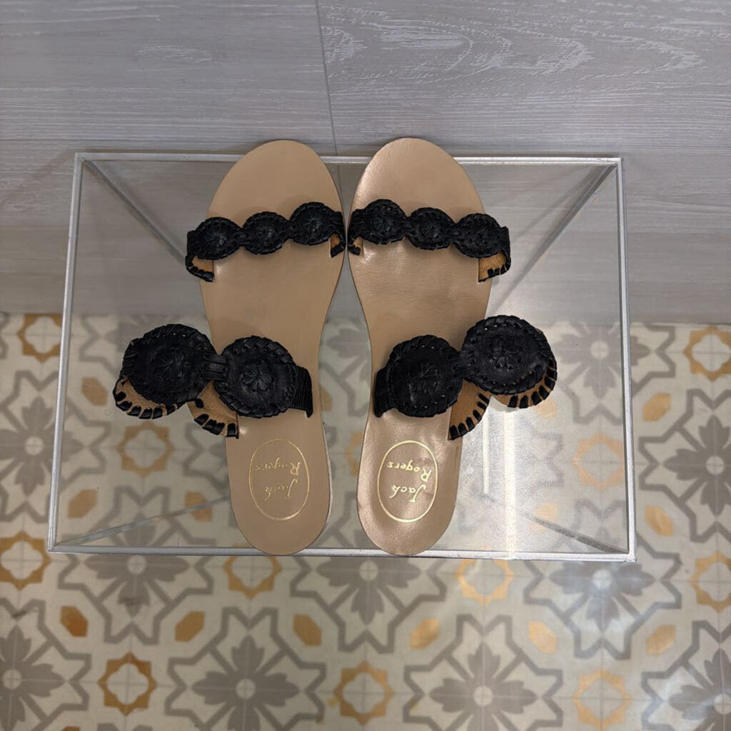 Jack Rogers Black Leather Lauren Slide Sandals 8