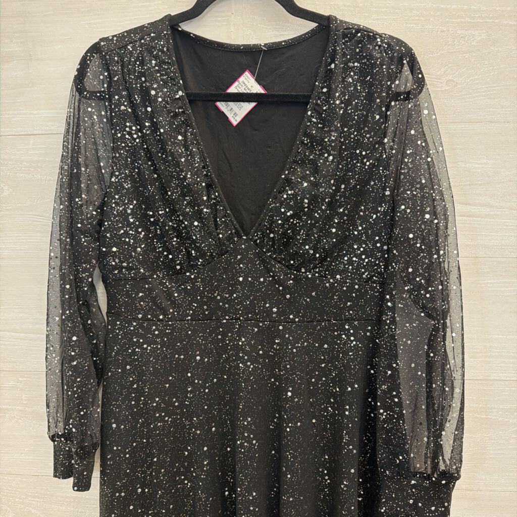 Black/ Silver Sparkle Dot Long Sleeve Dress 1XL