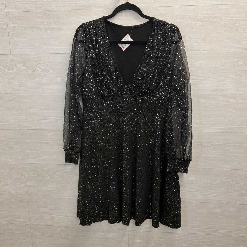 Black/ Silver Sparkle Dot Long Sleeve Dress 1XL