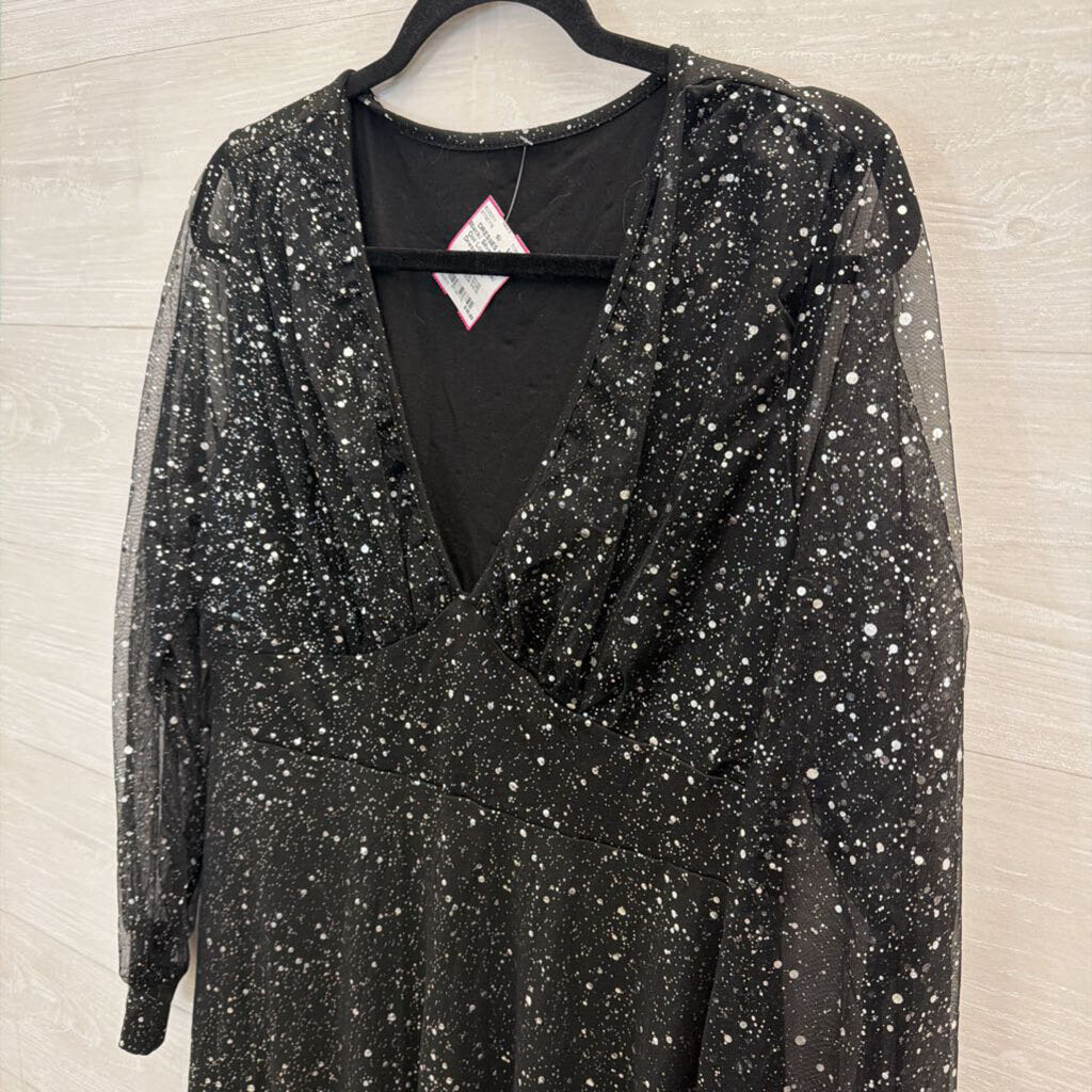 Black/ Silver Sparkle Dot Long Sleeve Dress 1XL