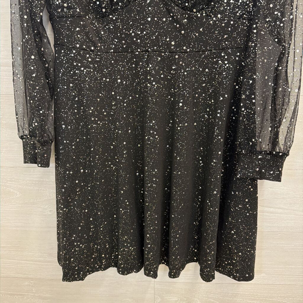 Black/ Silver Sparkle Dot Long Sleeve Dress 1XL