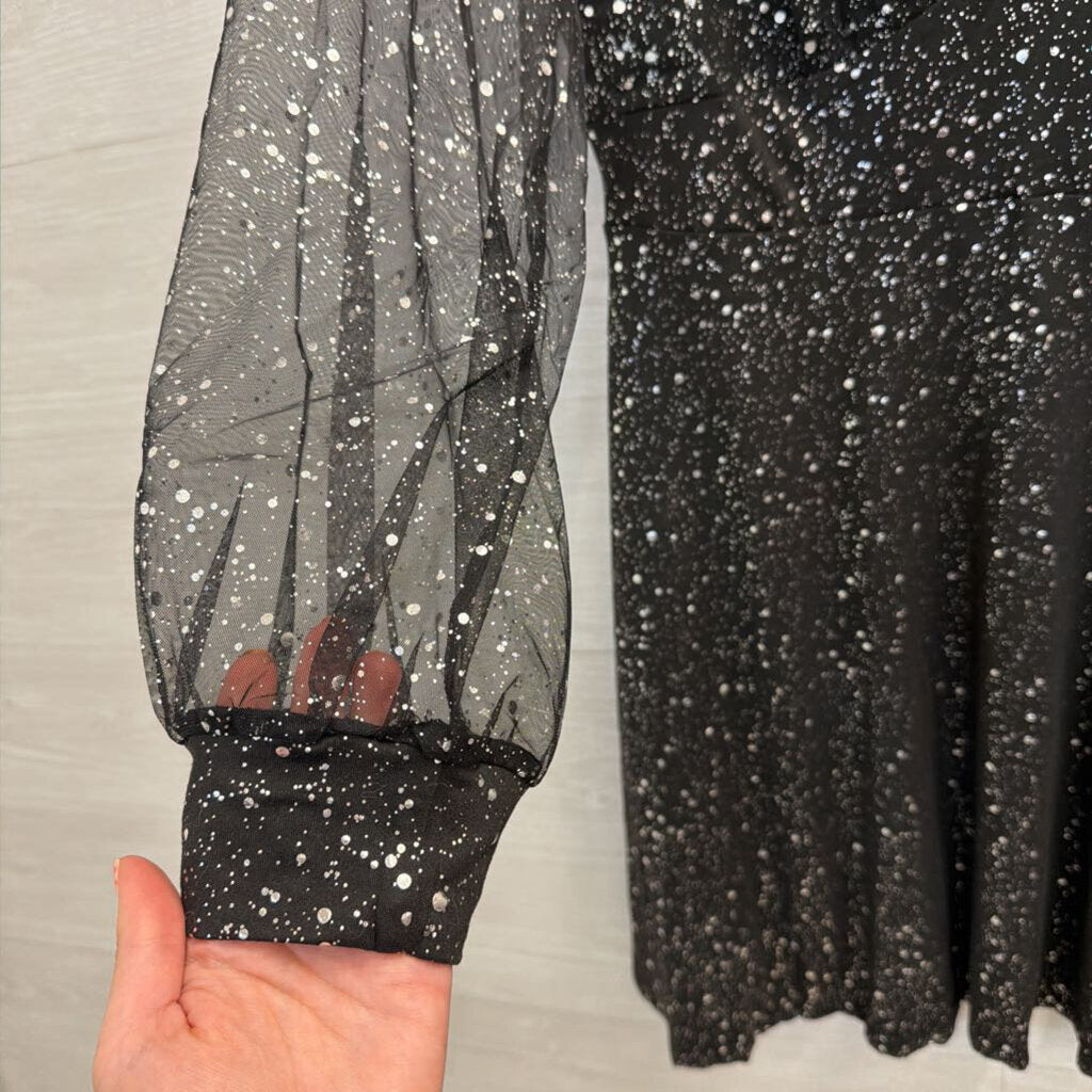 Black/ Silver Sparkle Dot Long Sleeve Dress 1XL