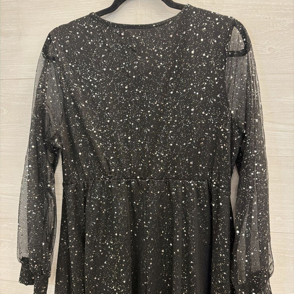 Black/ Silver Sparkle Dot Long Sleeve Dress 1XL