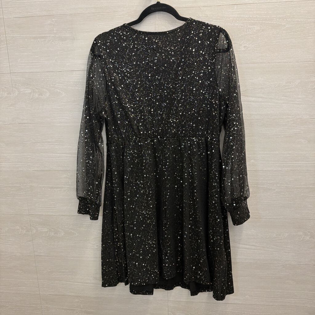 Black/ Silver Sparkle Dot Long Sleeve Dress 1XL