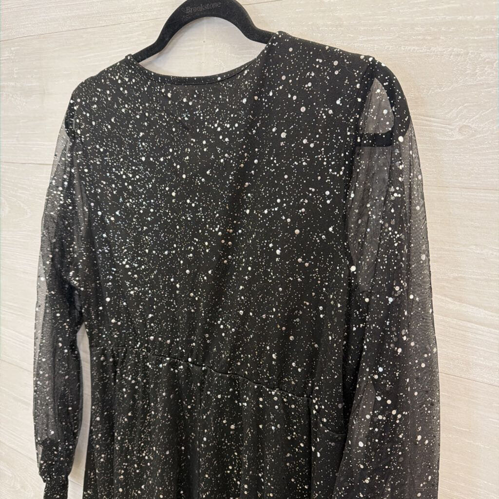 Black/ Silver Sparkle Dot Long Sleeve Dress 1XL