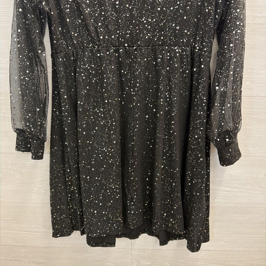 Black/ Silver Sparkle Dot Long Sleeve Dress 1XL