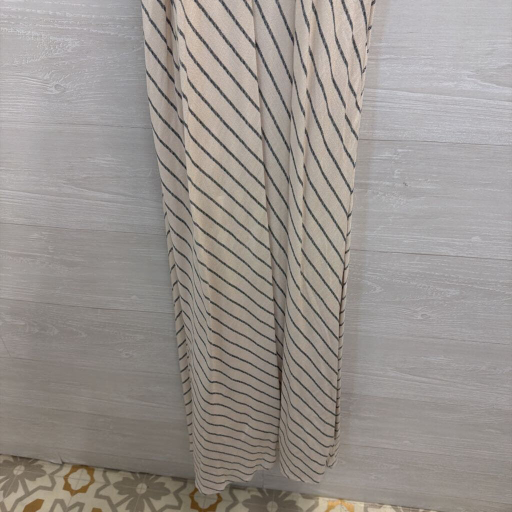 White/ Black Striped Print Halter Neck Maxi Dress Large