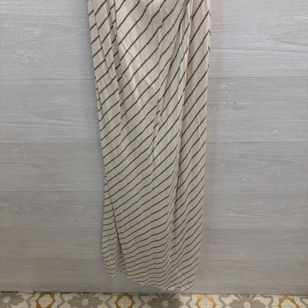 White/ Black Striped Print Halter Neck Maxi Dress Large