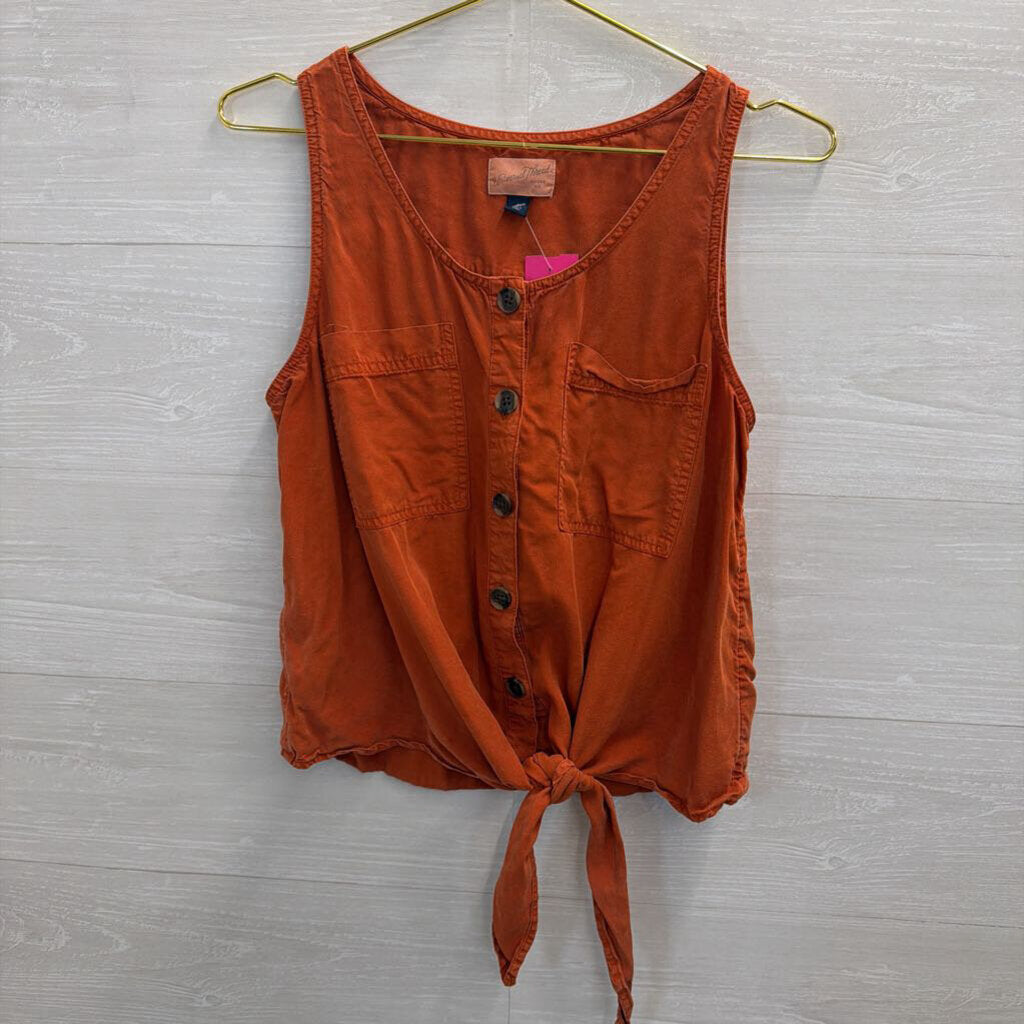 Orange Button Tie Front Tank Top Small