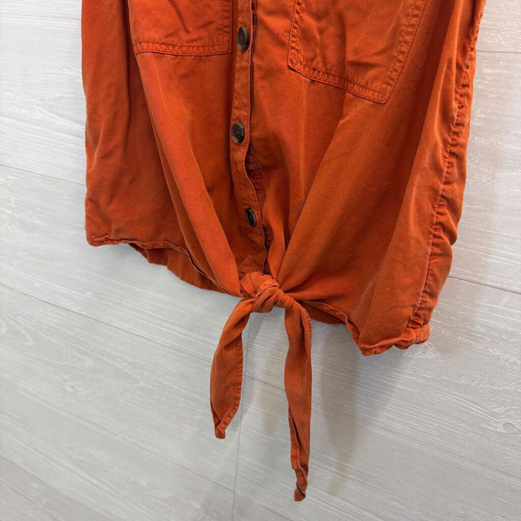 Orange Button Tie Front Tank Top Small