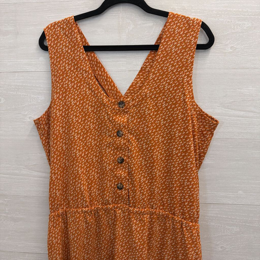Toad and Co Orange Print Sleeveless Dress Large