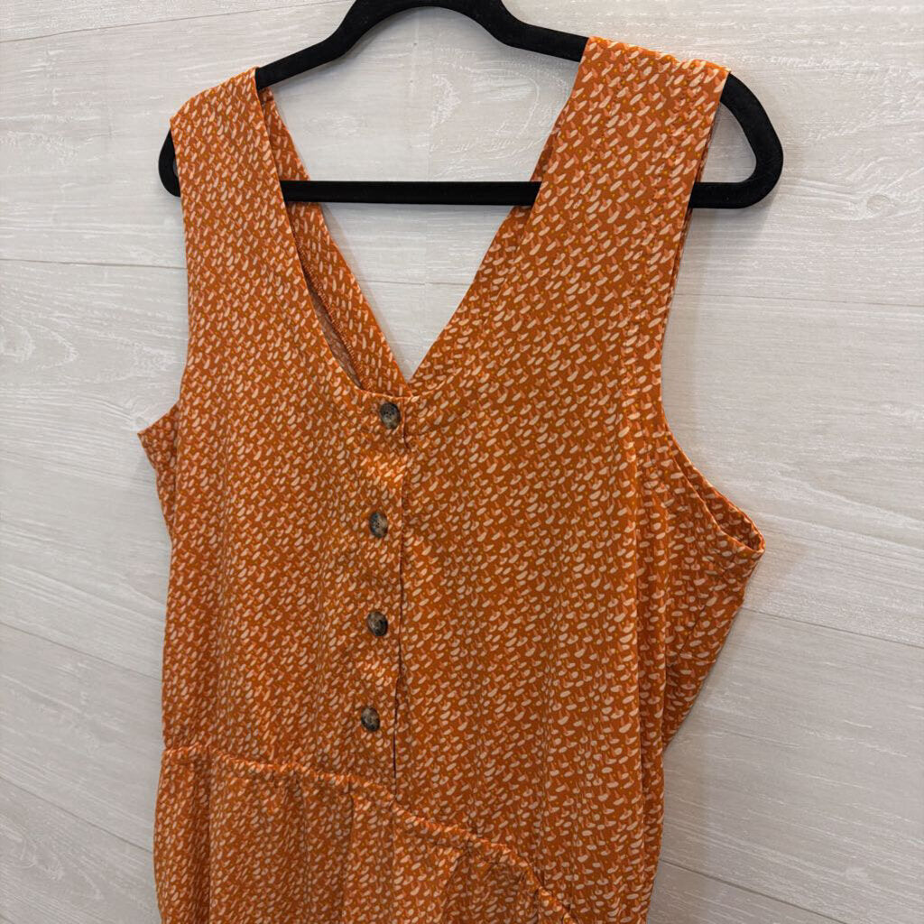 Toad and Co Orange Print Sleeveless Dress Large