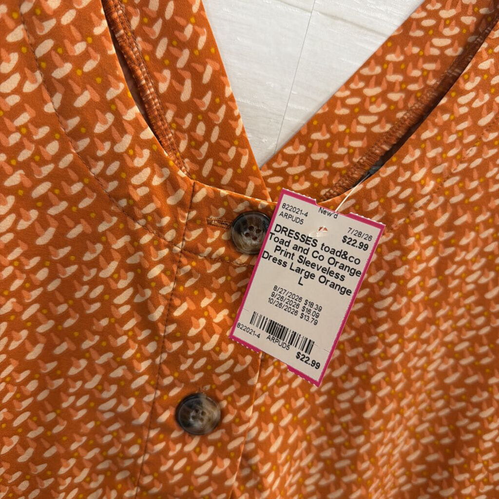 Toad and Co Orange Print Sleeveless Dress Large