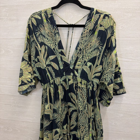 Haute Hippie Blue/ Green Print Long Sleeve Maxi Dress Large