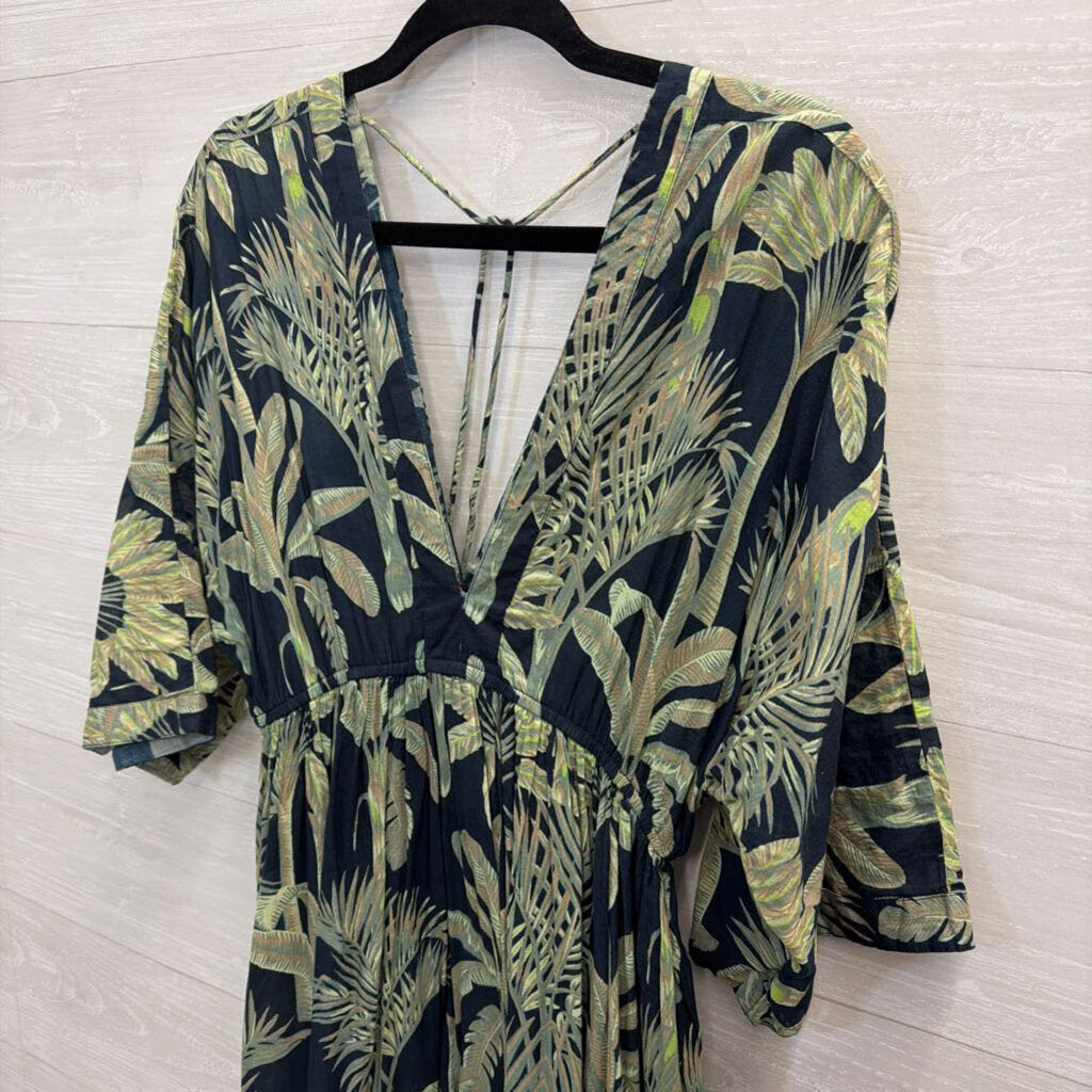 Haute Hippie Blue/ Green Print Long Sleeve Maxi Dress Large