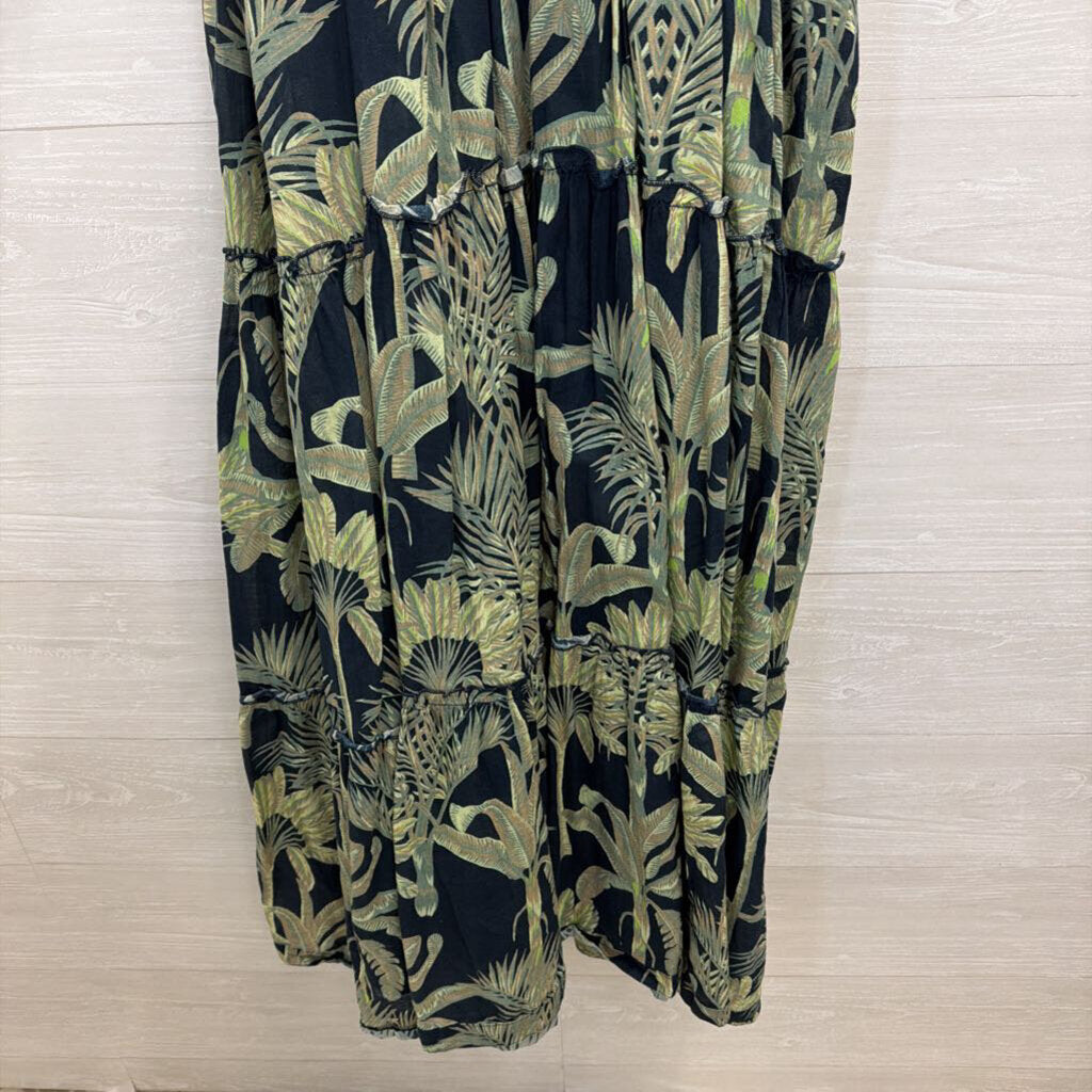 Haute Hippie Blue/ Green Print Long Sleeve Maxi Dress Large