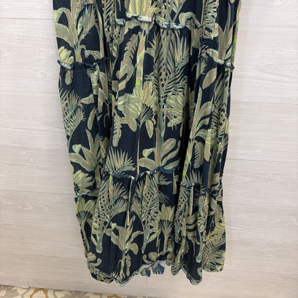 Haute Hippie Blue/ Green Print Long Sleeve Maxi Dress Large