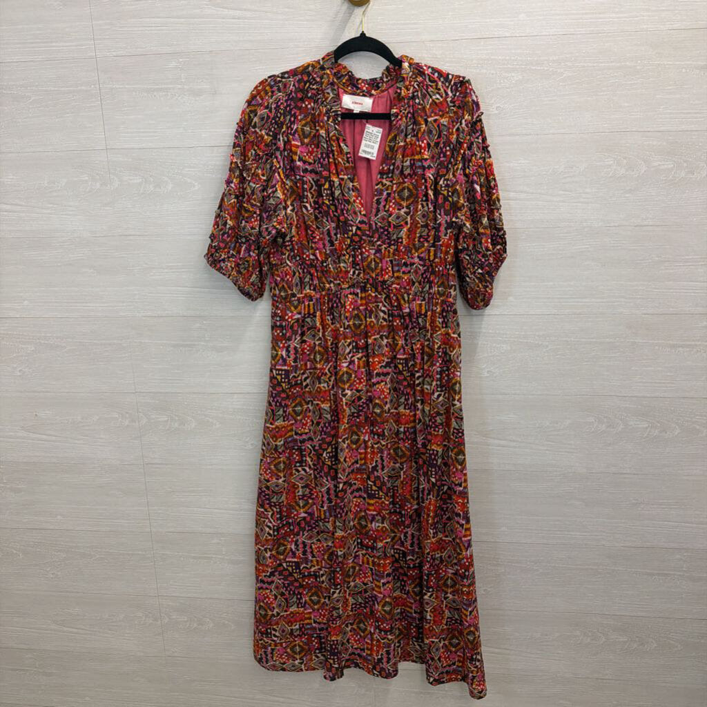 Xirena Pink/ Multi Print Short Puff Sleeve Maxi Dress Large