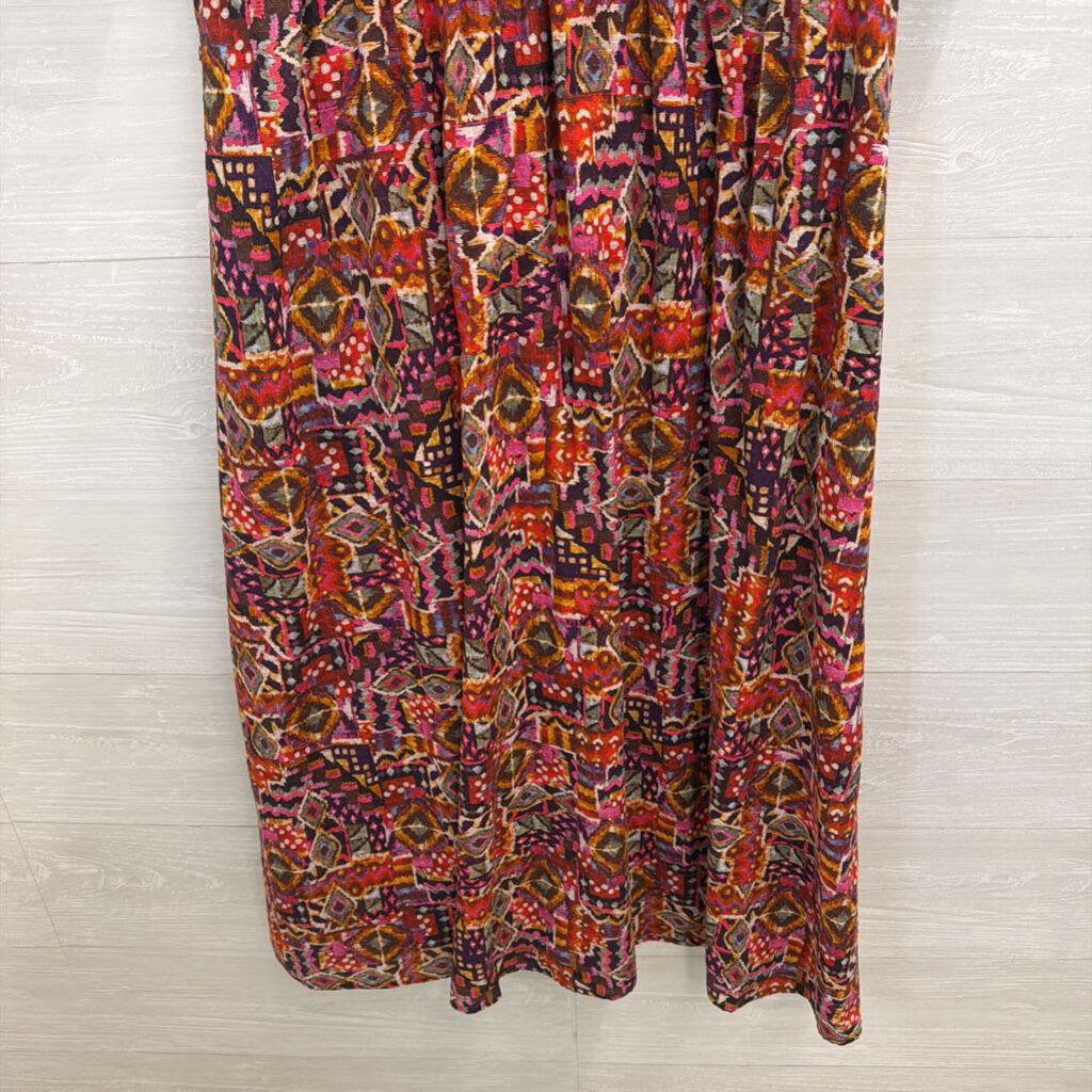 Xirena Pink/ Multi Print Short Puff Sleeve Maxi Dress Large
