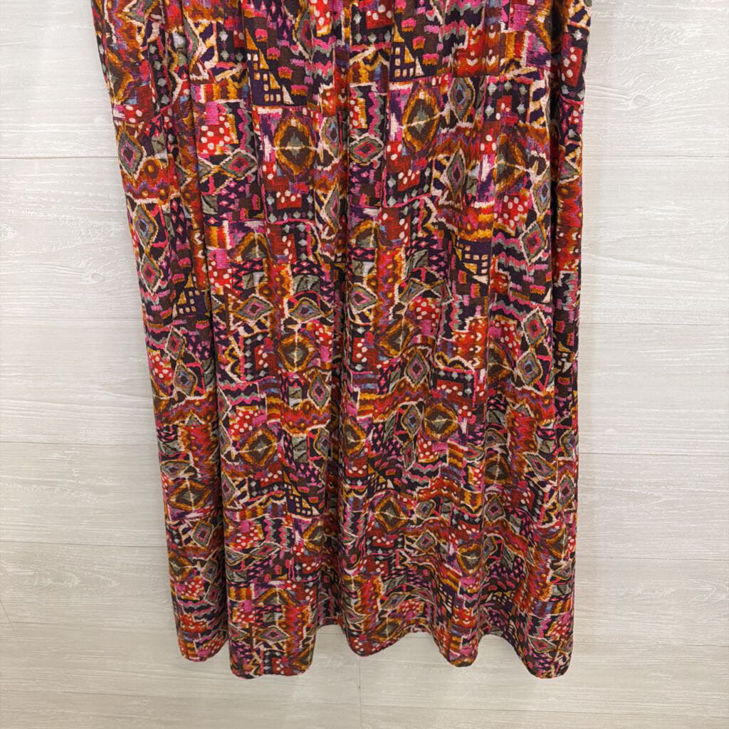Xirena Pink/ Multi Print Short Puff Sleeve Maxi Dress Large