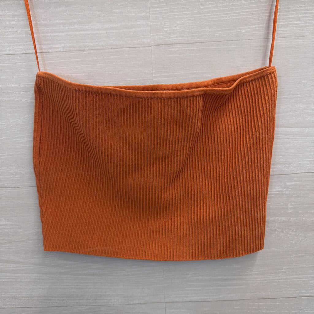 LA Hearts Orange Ribbed Cropped Strapless Top Small