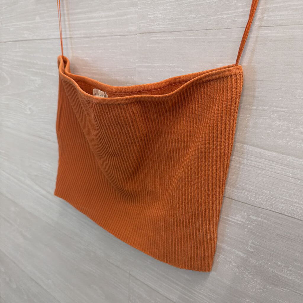 LA Hearts Orange Ribbed Cropped Strapless Top Small