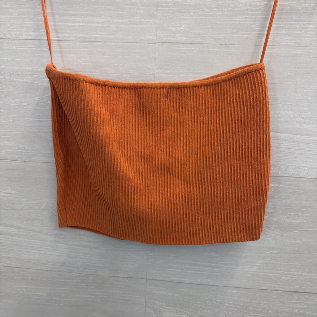 LA Hearts Orange Ribbed Cropped Strapless Top Small