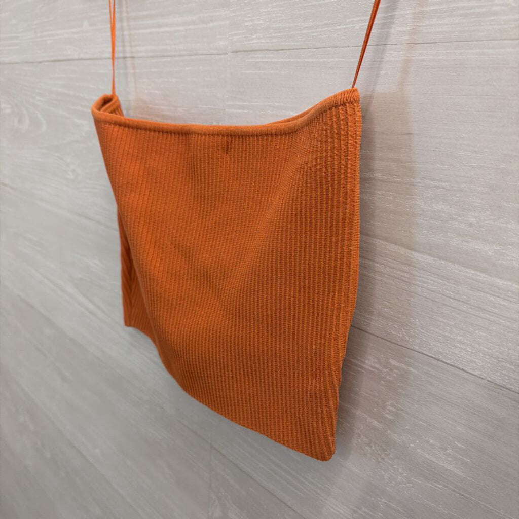 LA Hearts Orange Ribbed Cropped Strapless Top Small