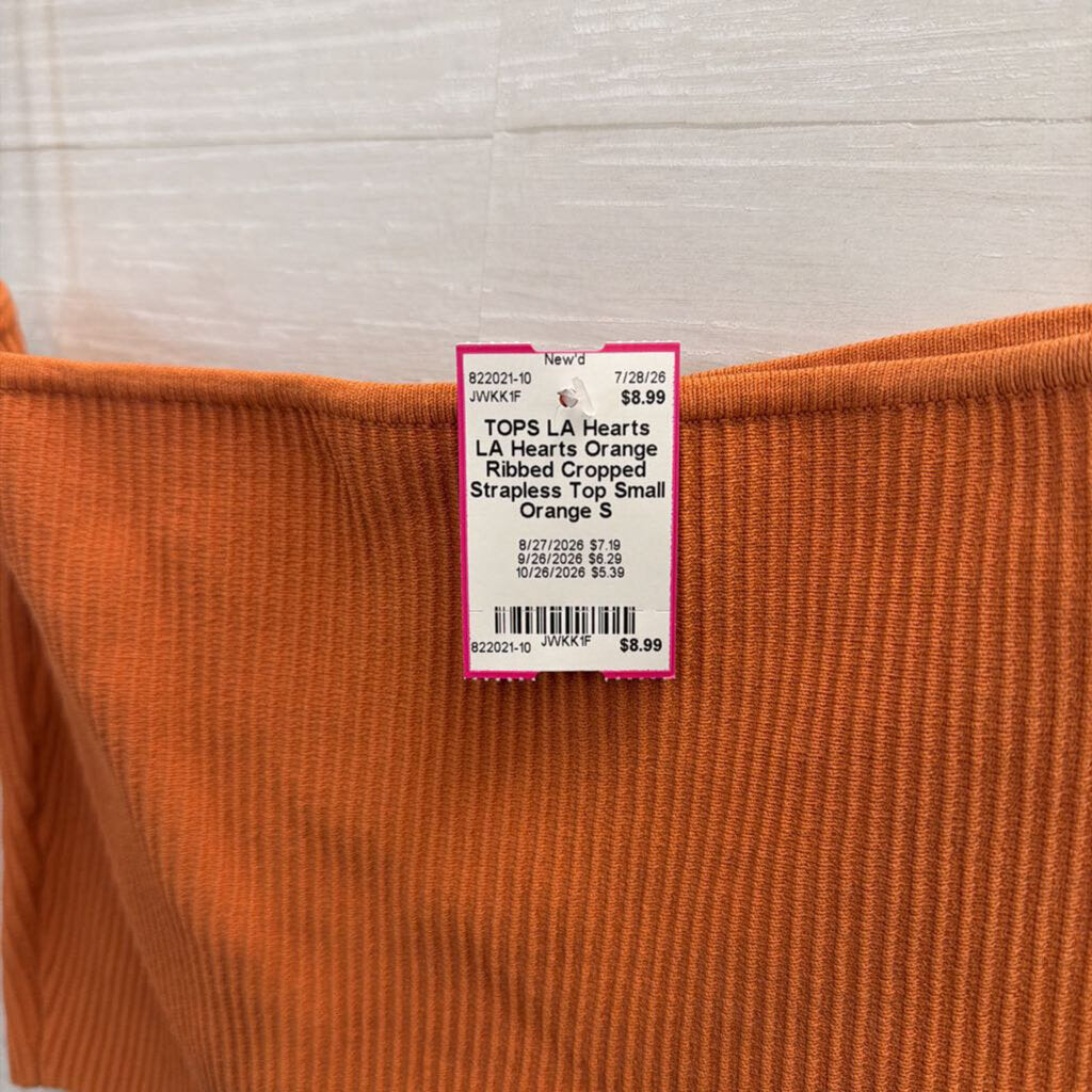 LA Hearts Orange Ribbed Cropped Strapless Top Small