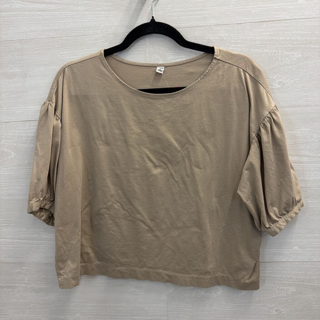 Brown Short Puff Sleeve Top Medium