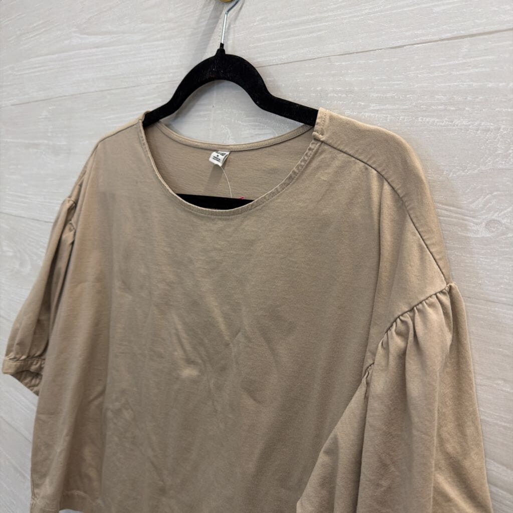 Brown Short Puff Sleeve Top Medium