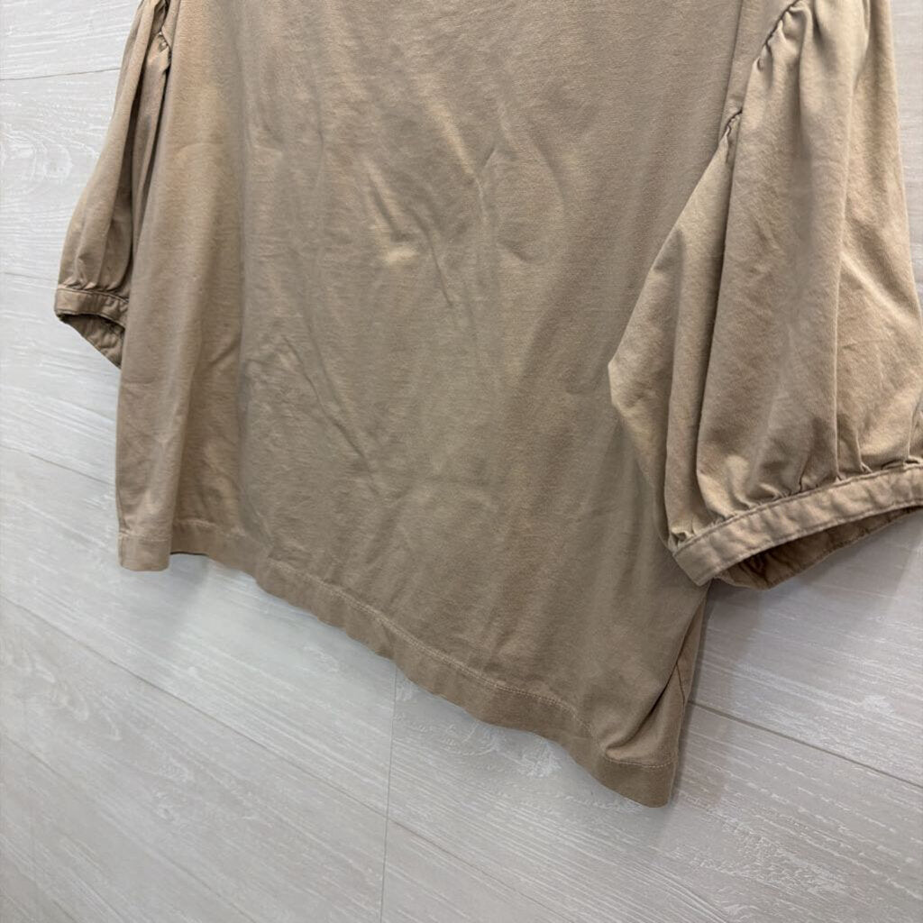 Brown Short Puff Sleeve Top Medium
