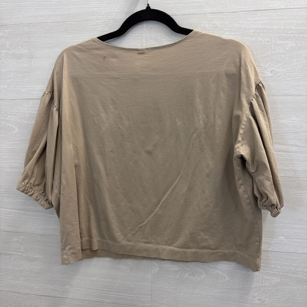 Brown Short Puff Sleeve Top Medium