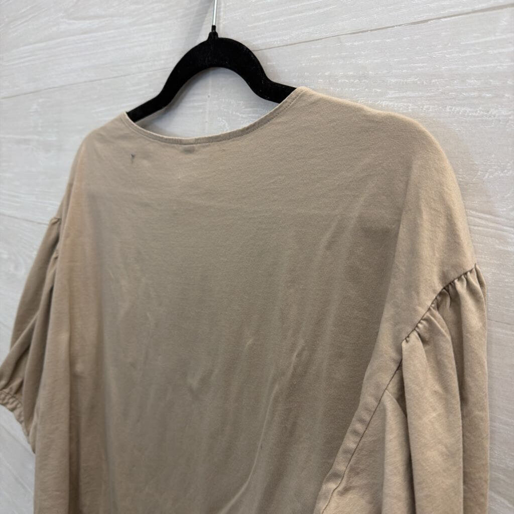 Brown Short Puff Sleeve Top Medium