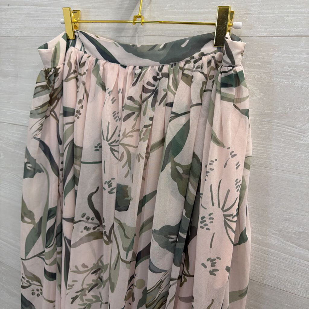 by egreis Cream/ Green Print Maxi Skirt Large