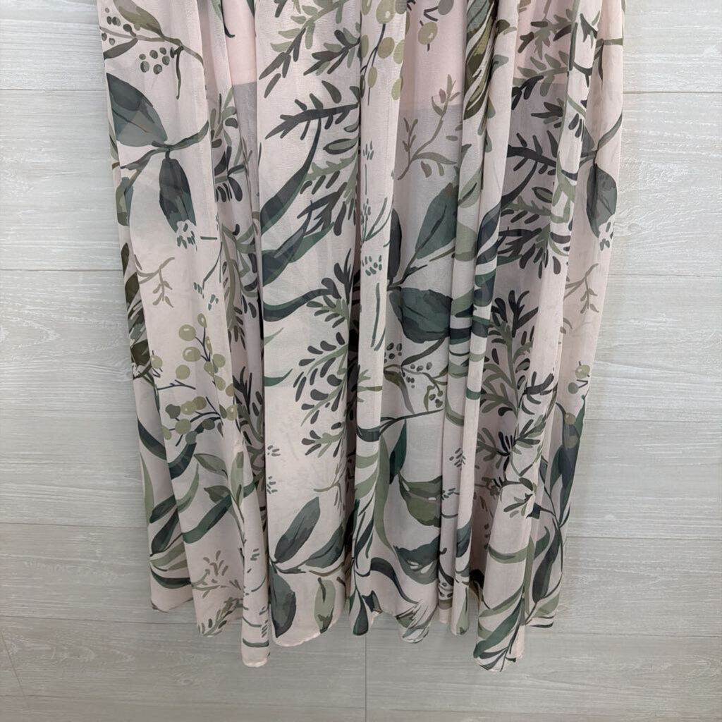 by egreis Cream/ Green Print Maxi Skirt Large