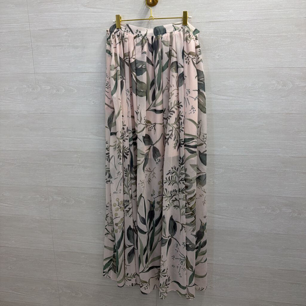 by egreis Cream/ Green Print Maxi Skirt Large