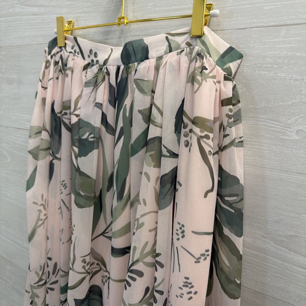 by egreis Cream/ Green Print Maxi Skirt Large