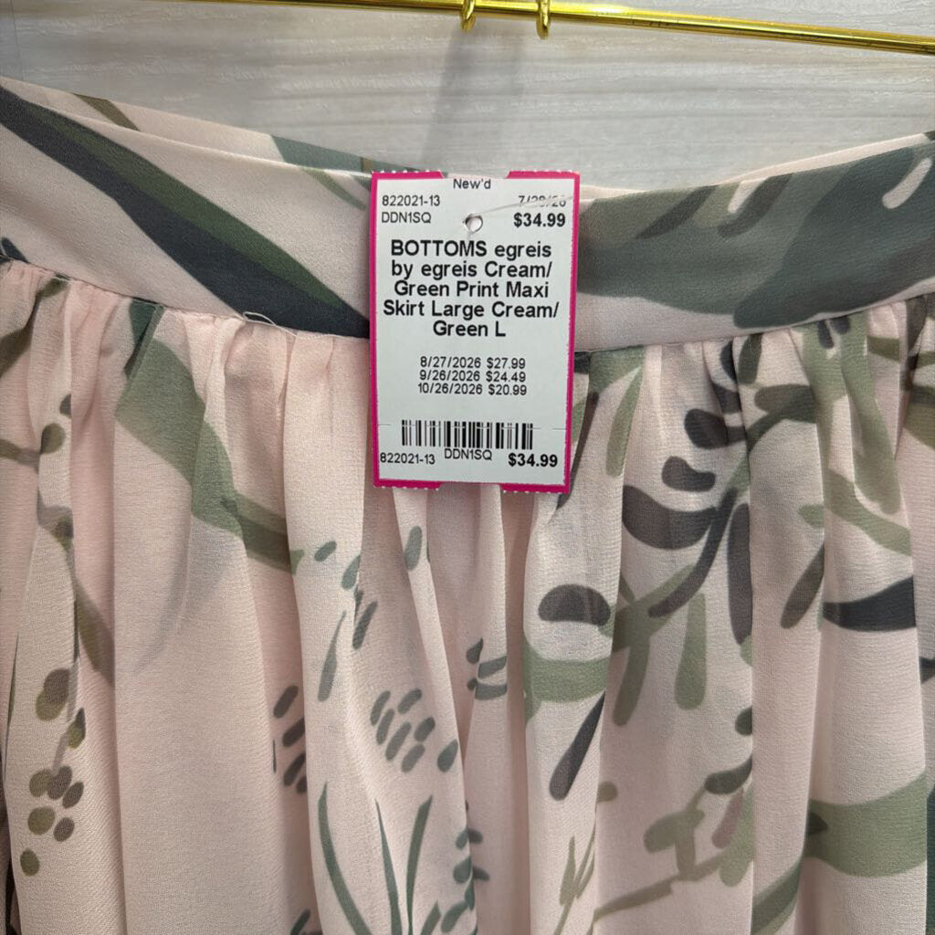 by egreis Cream/ Green Print Maxi Skirt Large