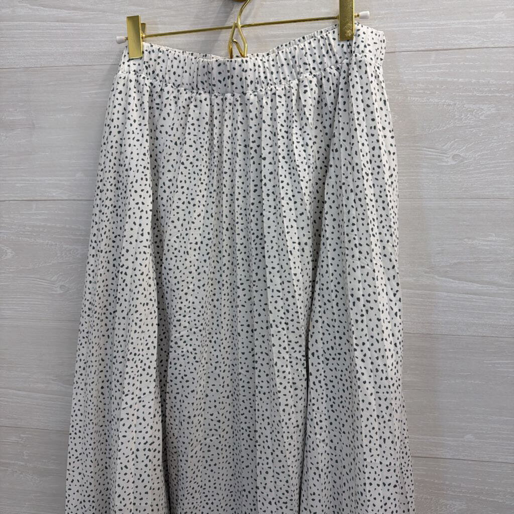 White/ Black Pleated Print Midi Skirt Large
